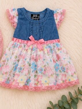 DDG Darlings Baby Girl Fit & Flare Dress Multicolor Pink Bow Size 6-9M